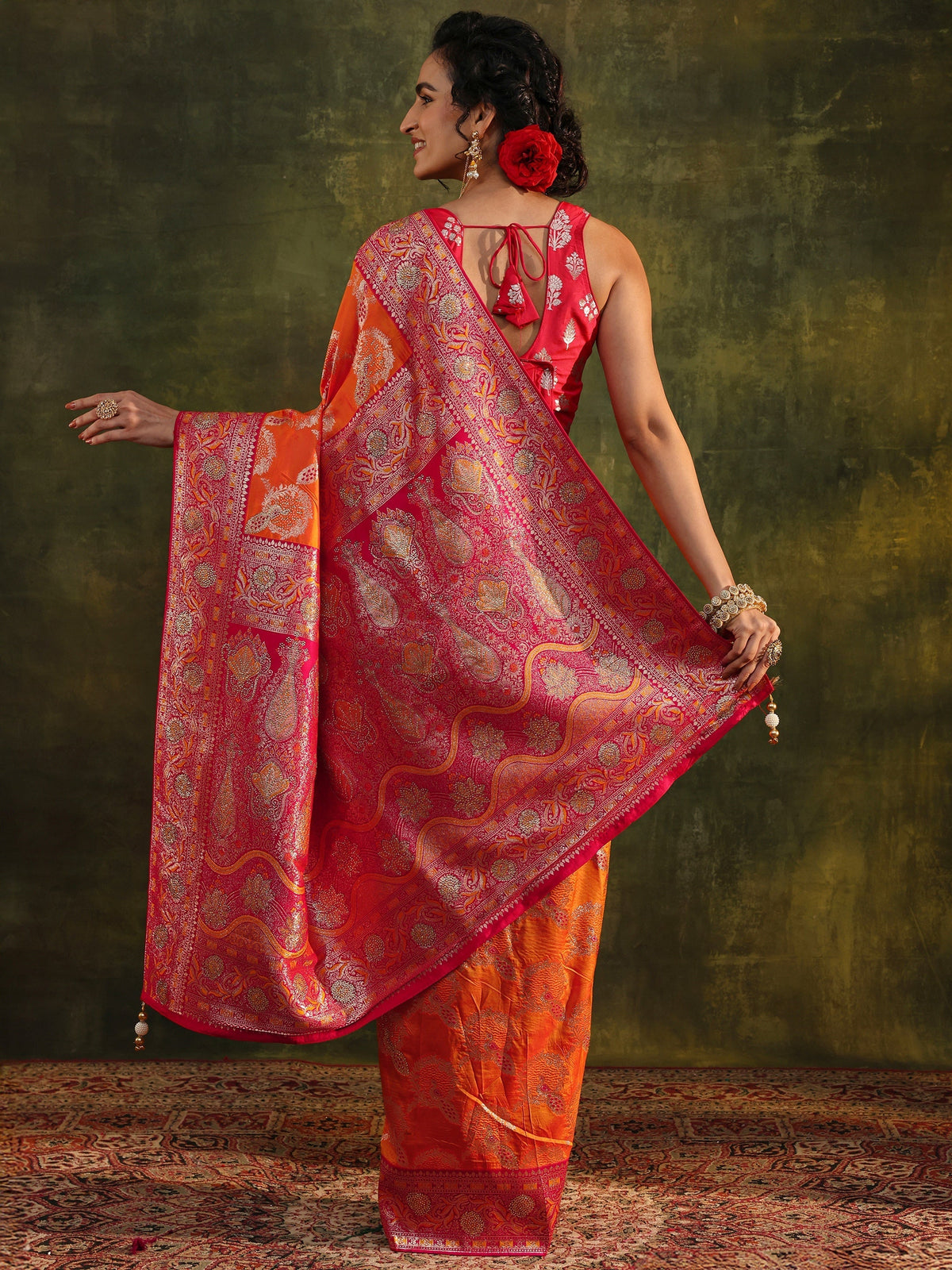 Anouk Mustard Woven Design Silk Blend Banarasi Saree With Unstitched Blouse Piece