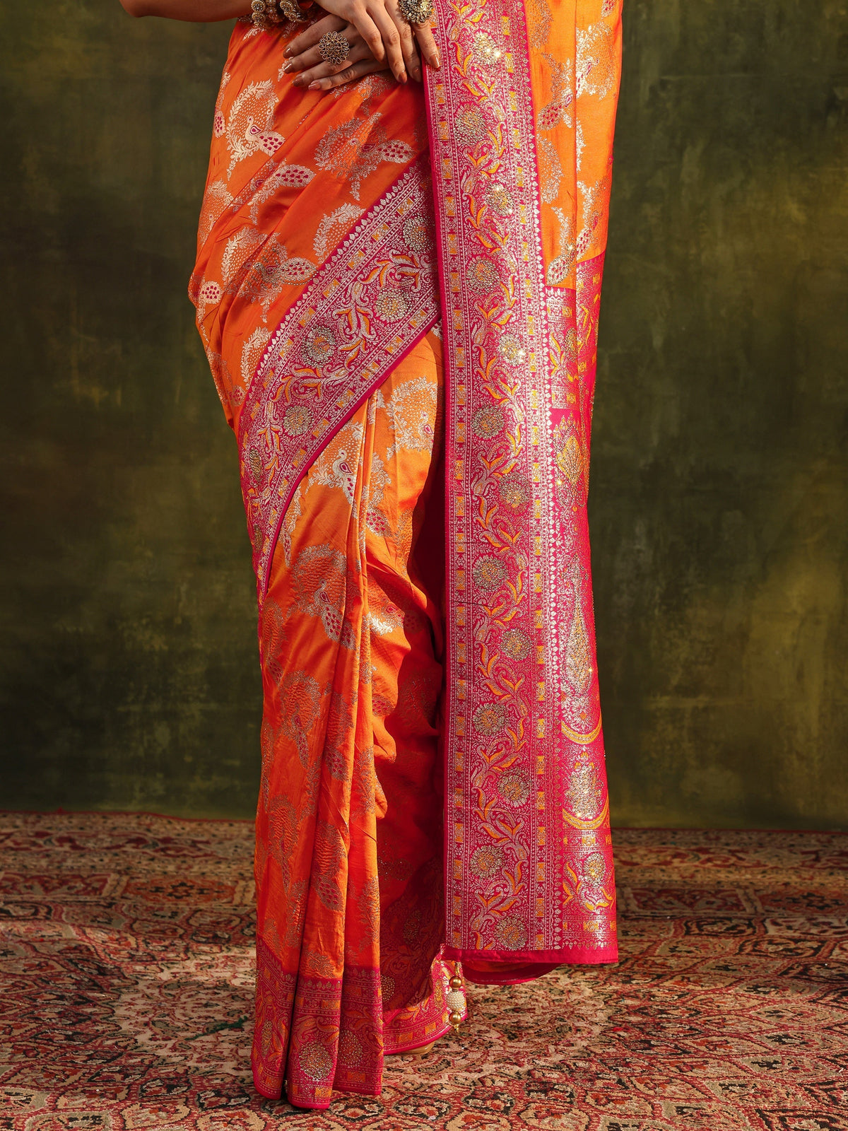 Anouk Mustard Woven Design Silk Blend Banarasi Saree With Unstitched Blouse Piece