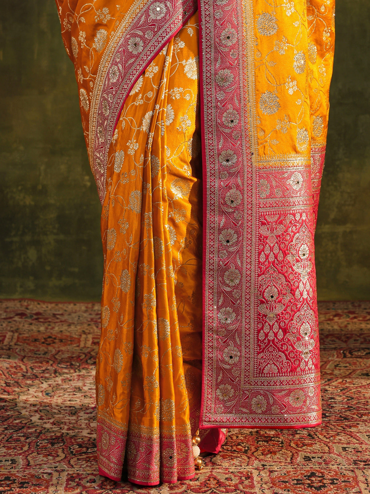 Anouk Art Mustard Woven Design Silk Blend Banarasi Saree With Unstitched Blouse Piece