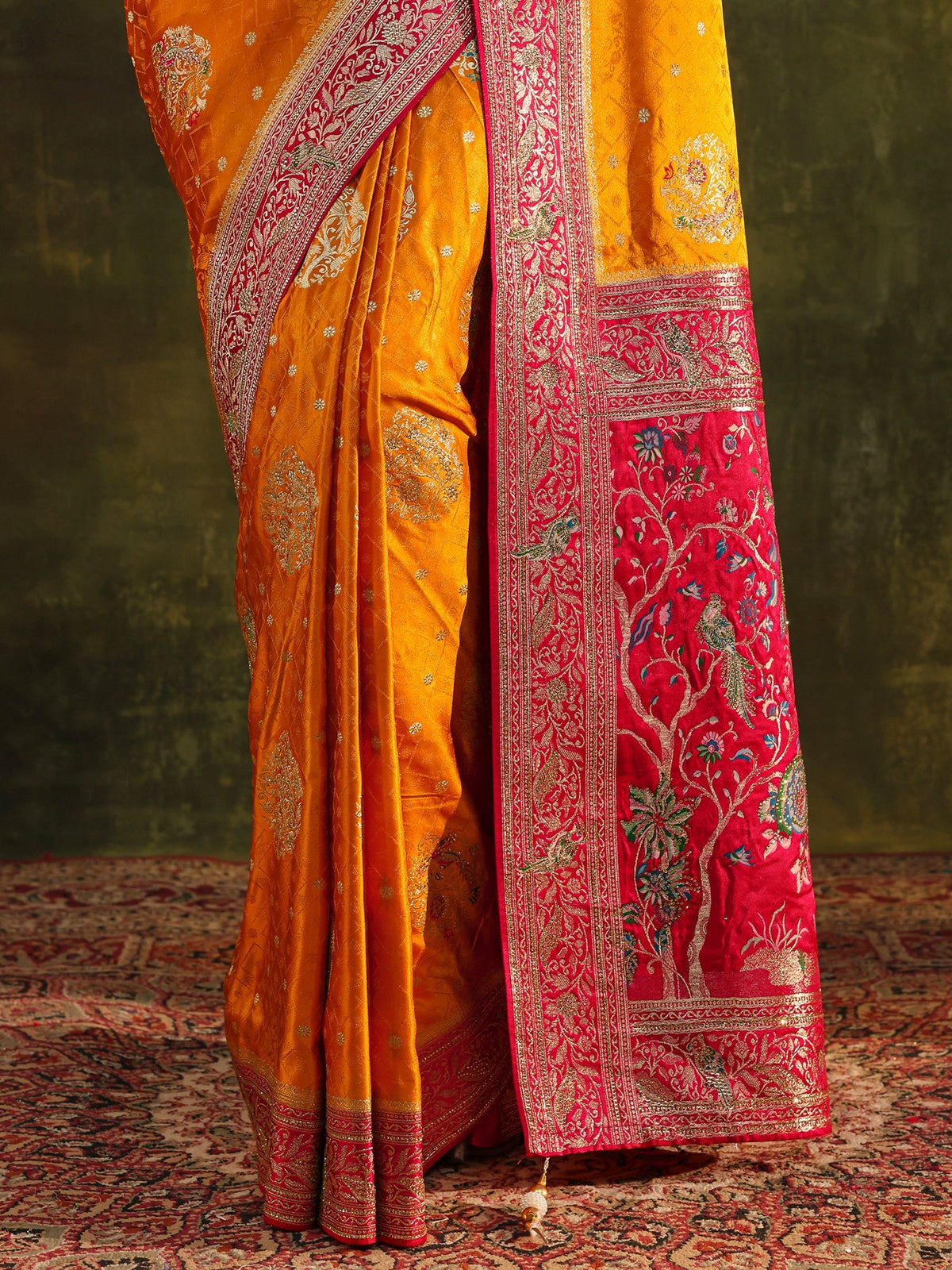 Anouk Art Mustard Ethnic Woven Design Satin Saree With Unstitched Blouse Piece