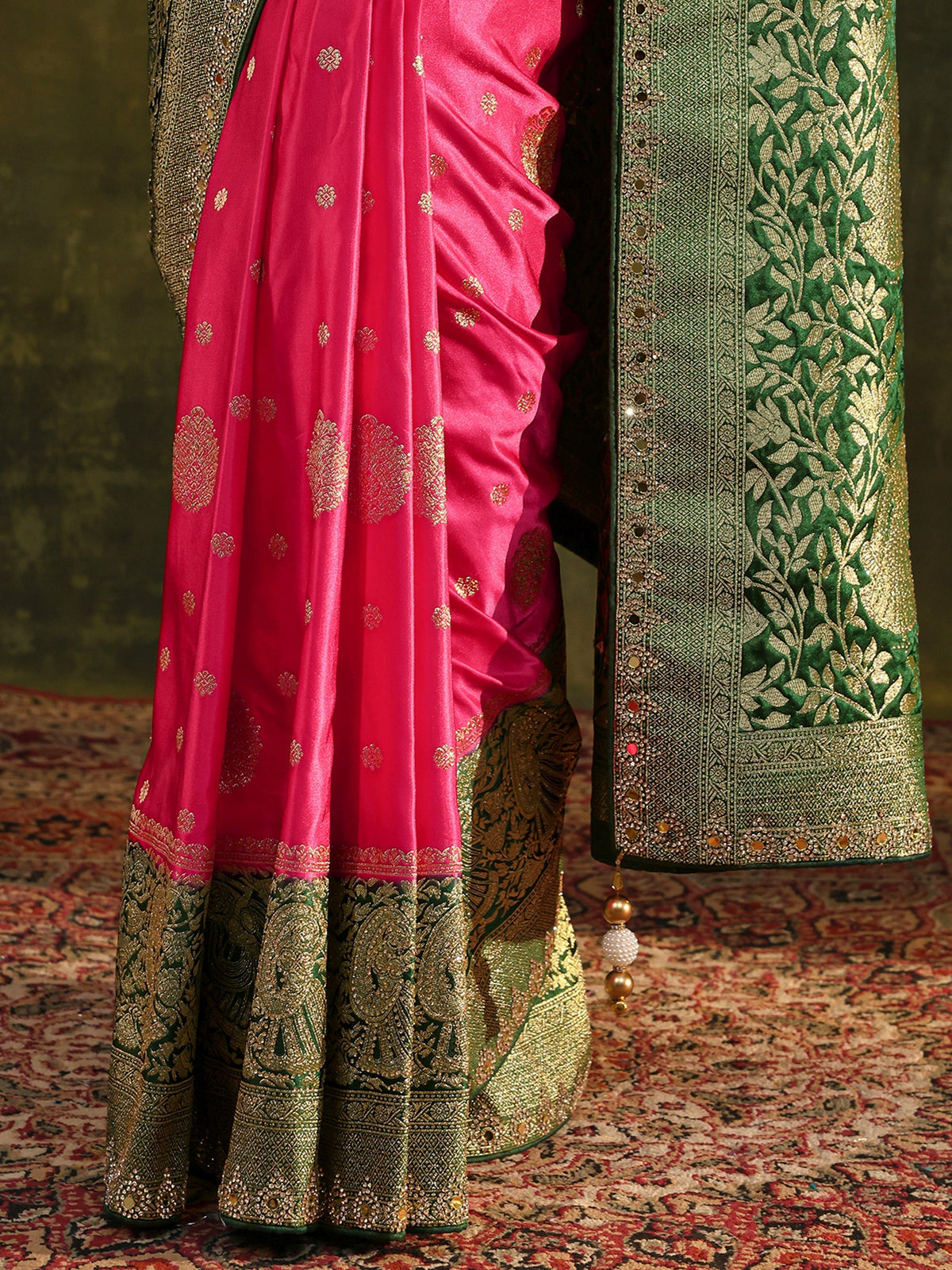 Anouk Pink Woven Design Satin Banarasi Saree With Unstitched Blouse Piece