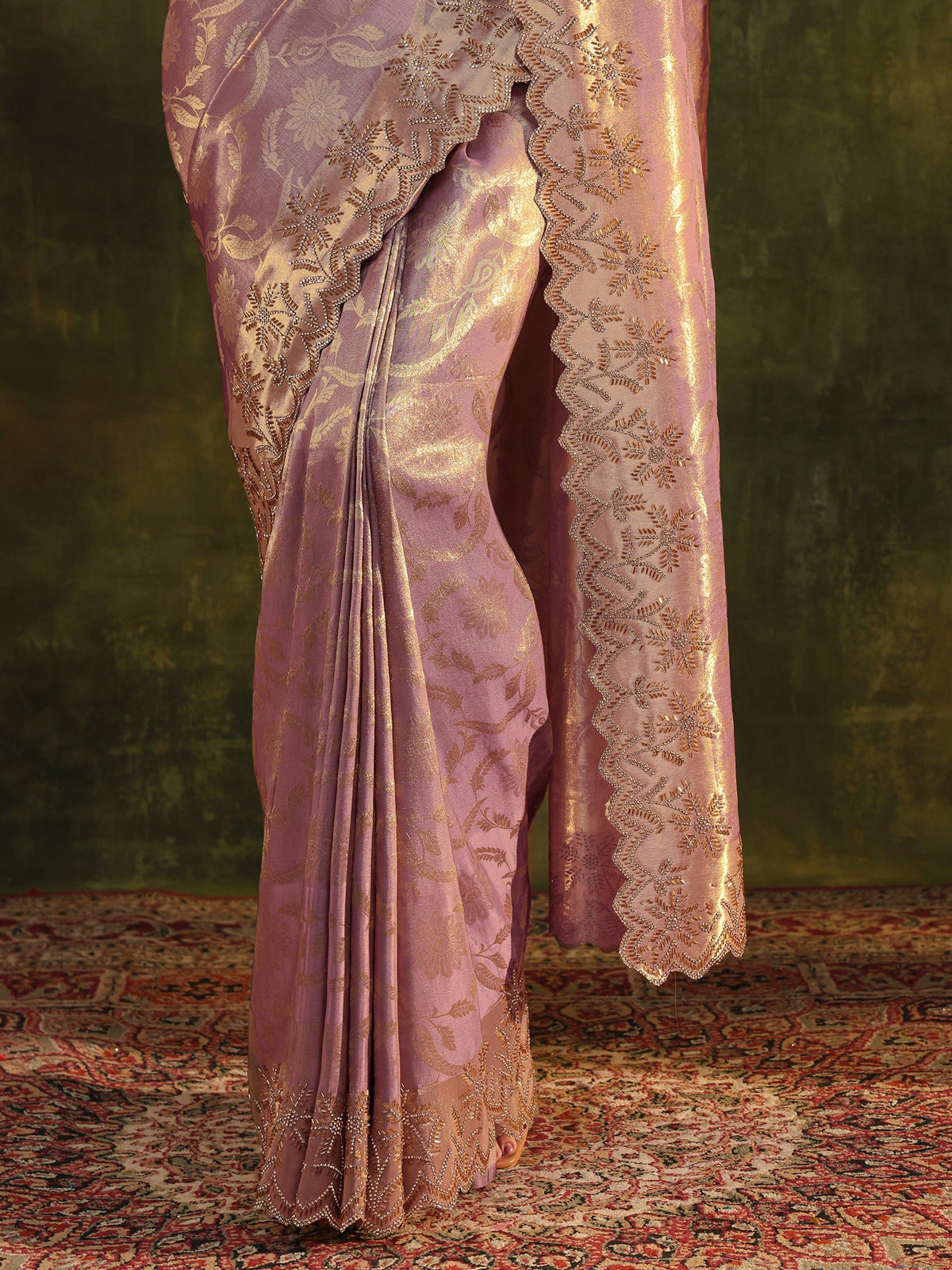 Anouk Purple Floral Embellished Silk Saree With Unstitched Blouse Piece