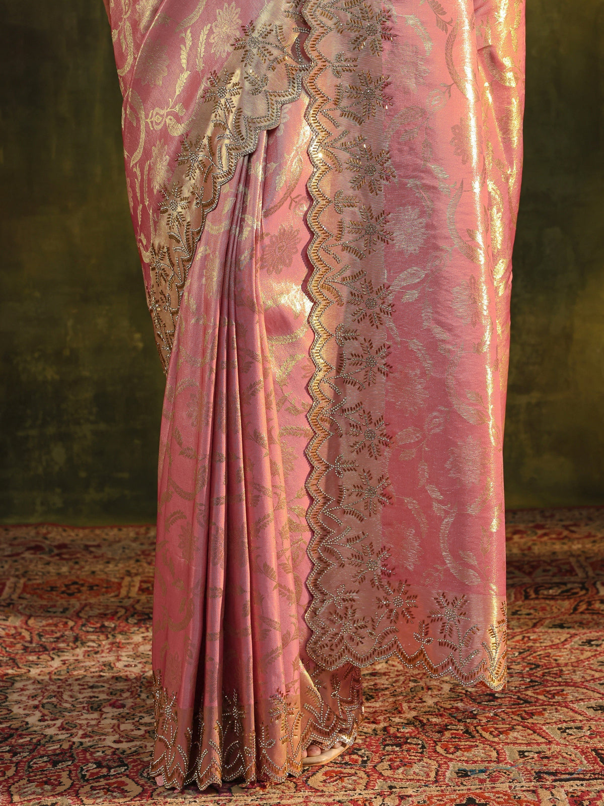 Anouk Peach Woven Design Silk Banarasi Saree With Unstitched Blouse Piece