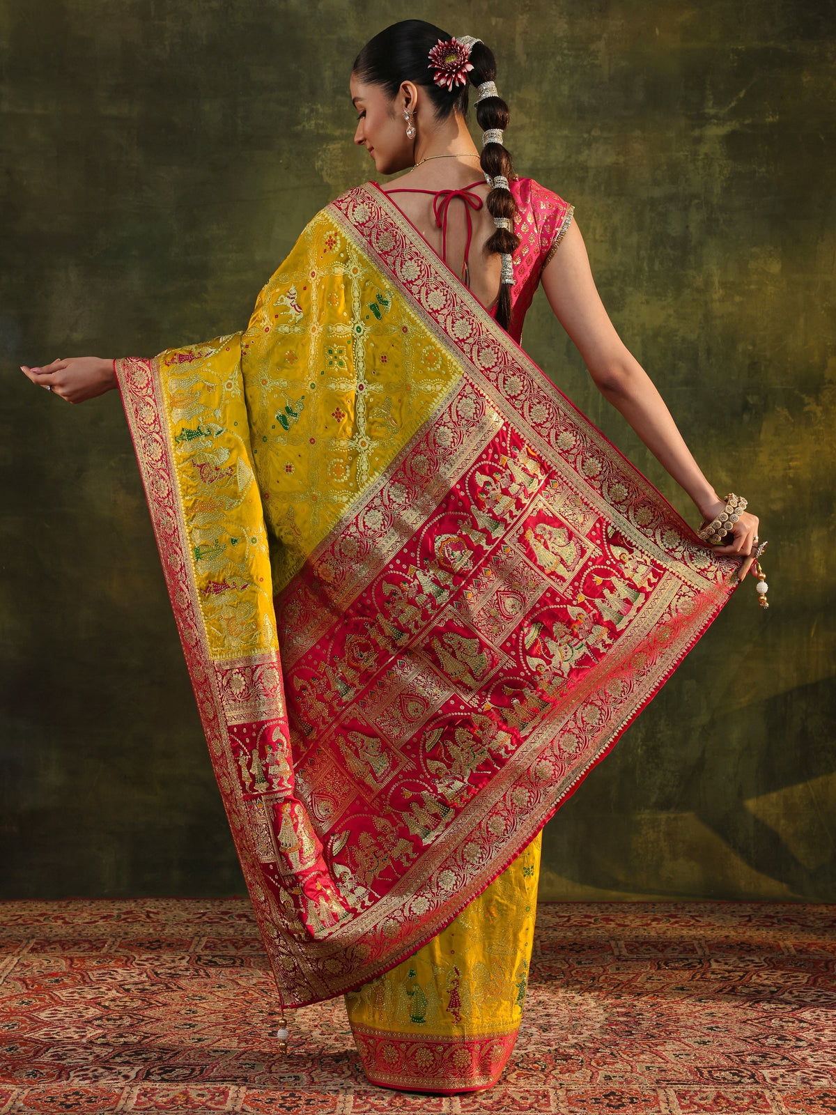Anouk Art Mustard Gharchola Woven Design Satin Saree With Unstitched Blouse Piece