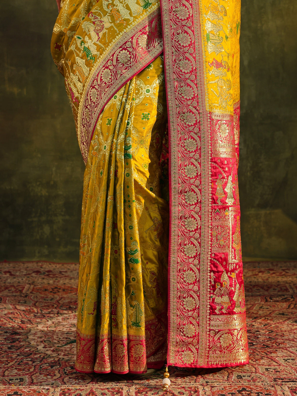Anouk Art Mustard Gharchola Woven Design Satin Saree With Unstitched Blouse Piece