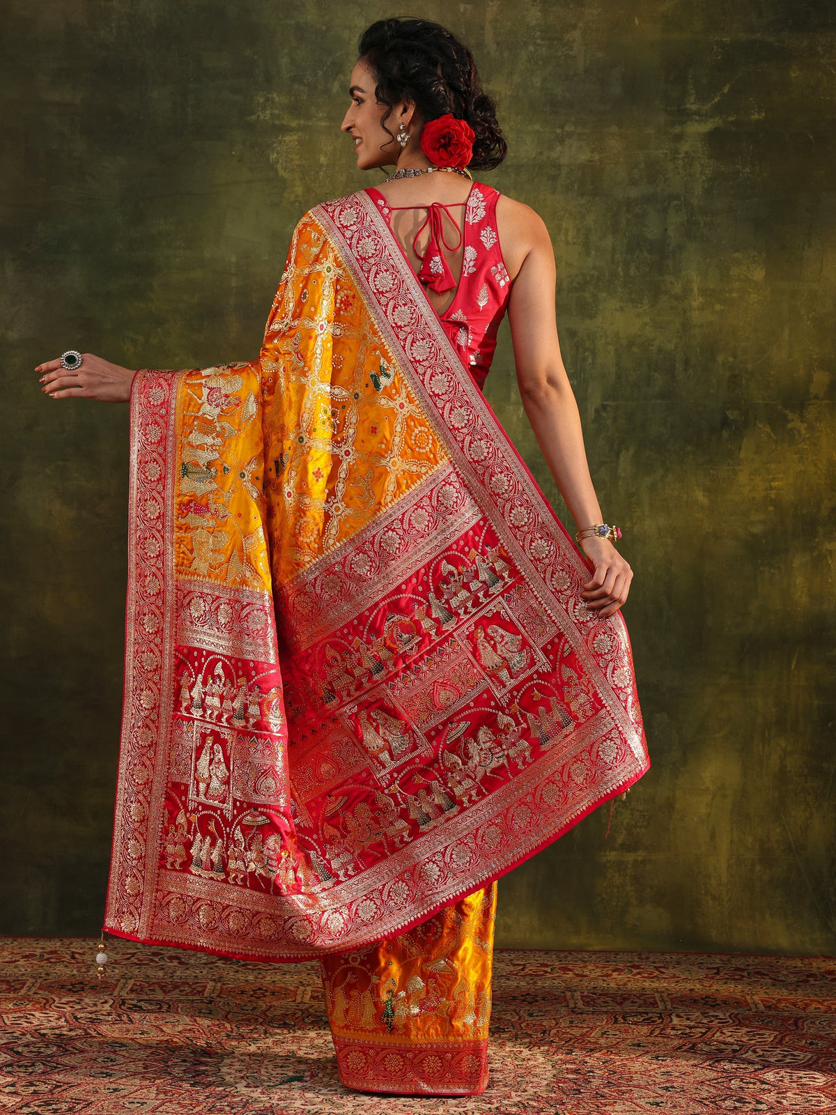 Anouk Art Mustard Gharchola Woven Design Satin Saree With Unstitched Blouse Piece