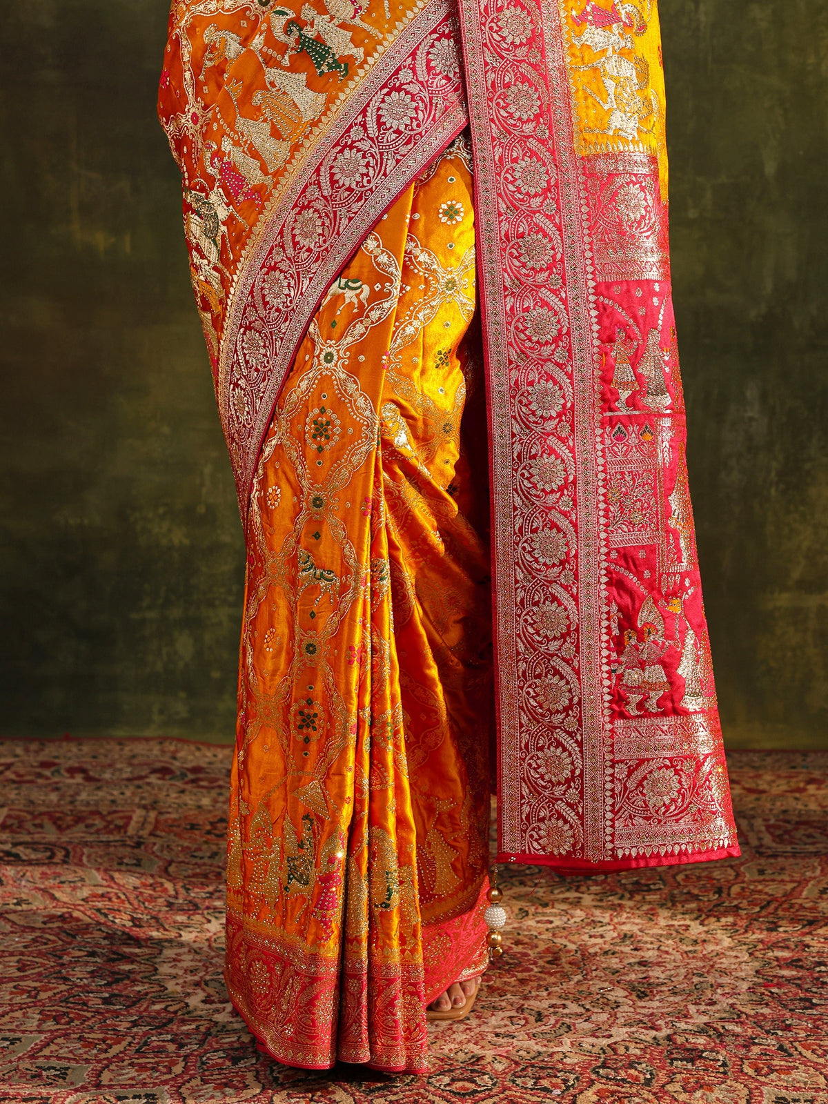 Anouk Art Mustard Gharchola Woven Design Satin Saree With Unstitched Blouse Piece