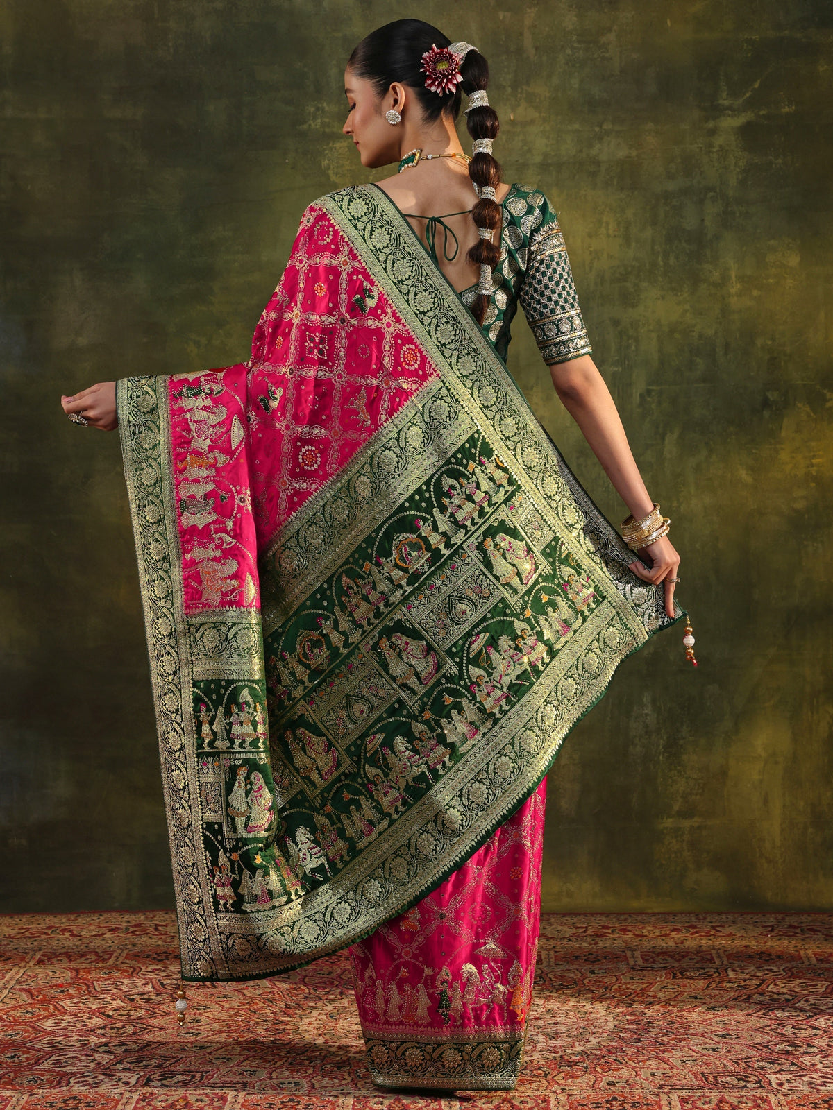 Anouk Art Pink Gharchola Woven Design Satin Saree With Unstitched Blouse Piece