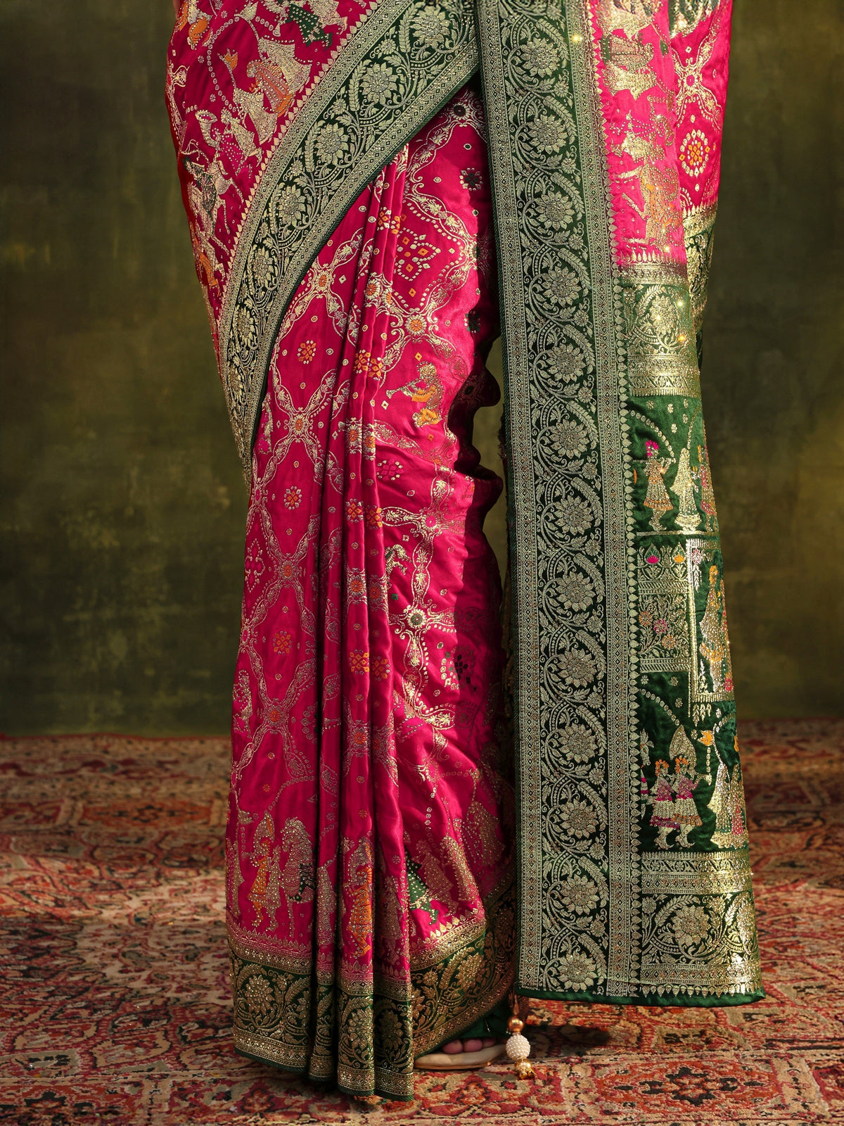 Anouk Art Pink Gharchola Woven Design Satin Saree With Unstitched Blouse Piece