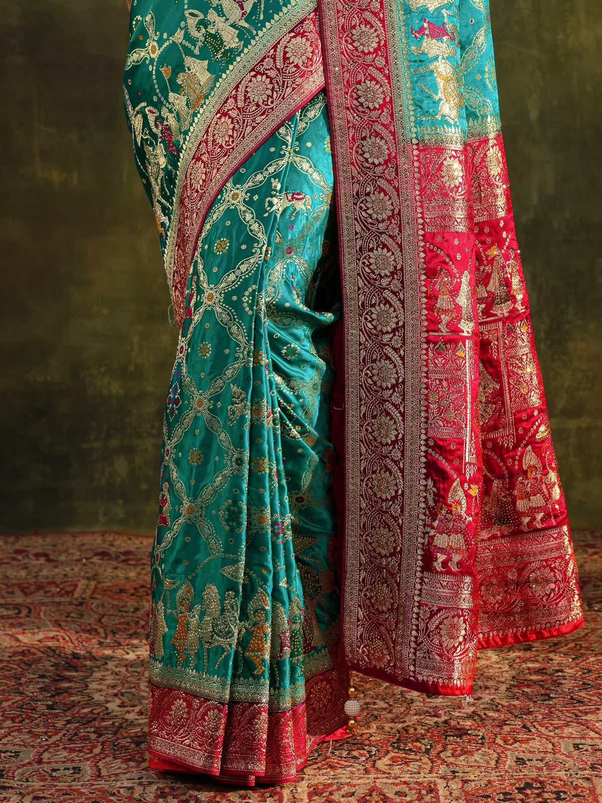 Anouk Art Blue Gharchola Woven Design Satin Saree With Unstitched Blouse Piece