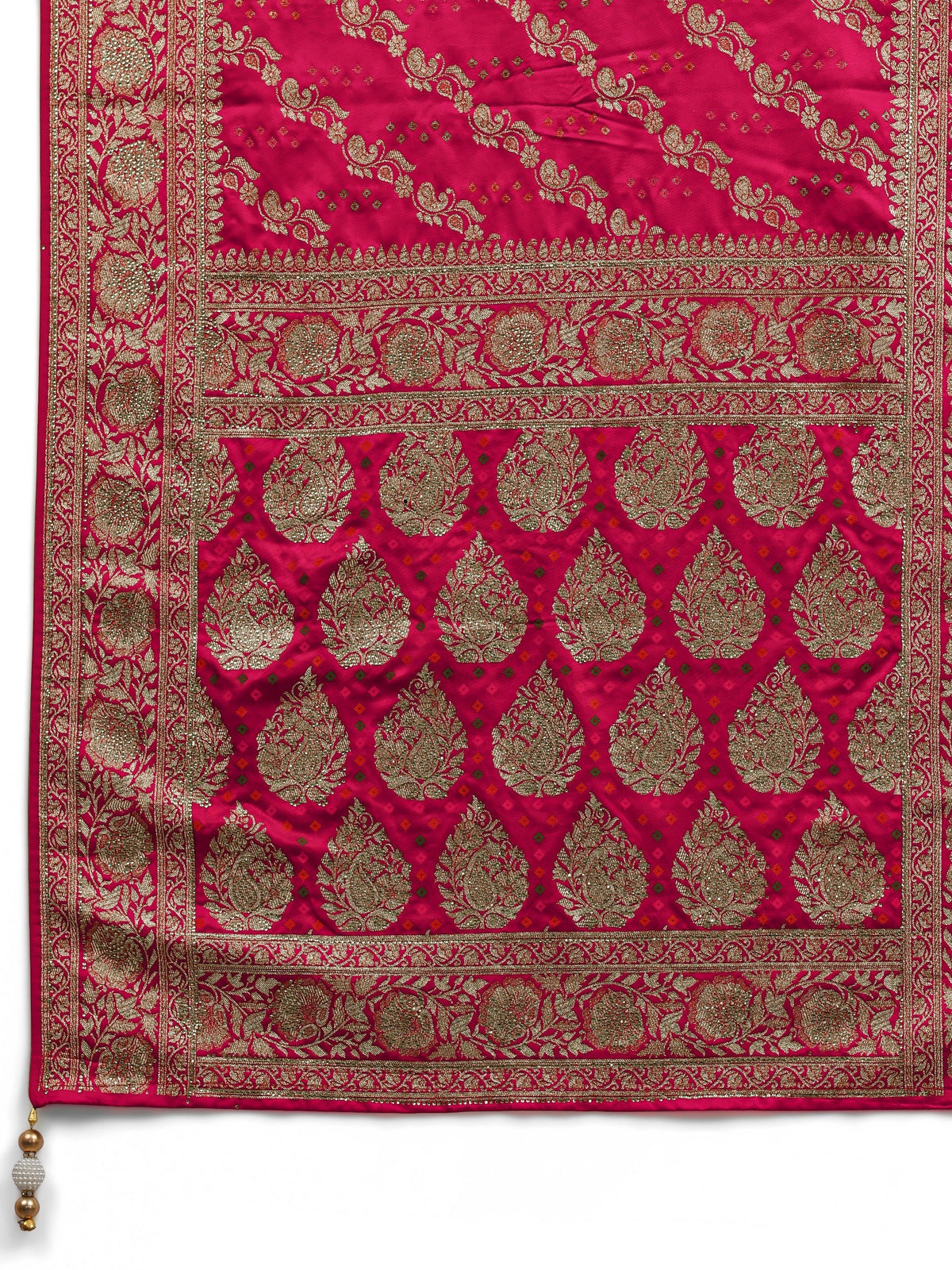Anouk Art Ivory Gharchola Satin Saree With Unstitched Blouse Piece