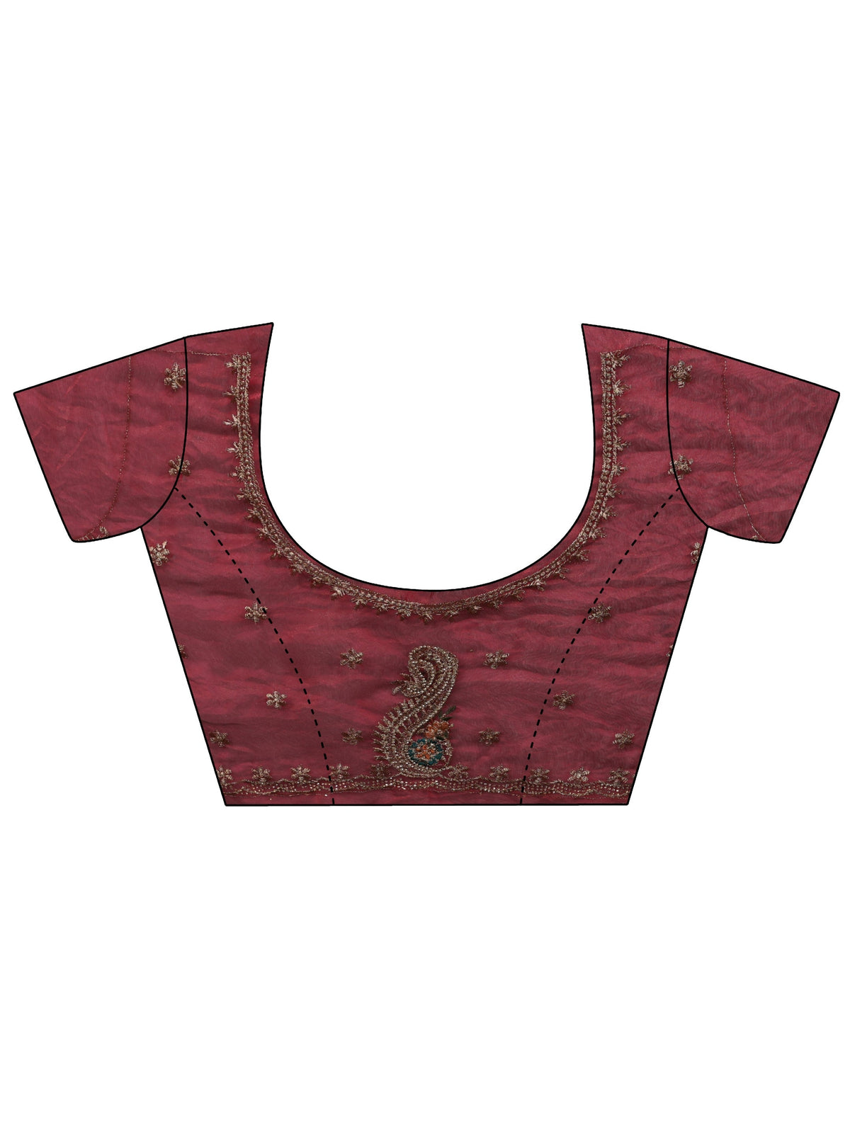 Anouk Maroon Embellished Tissue Saree With Unstitched Blouse Piece