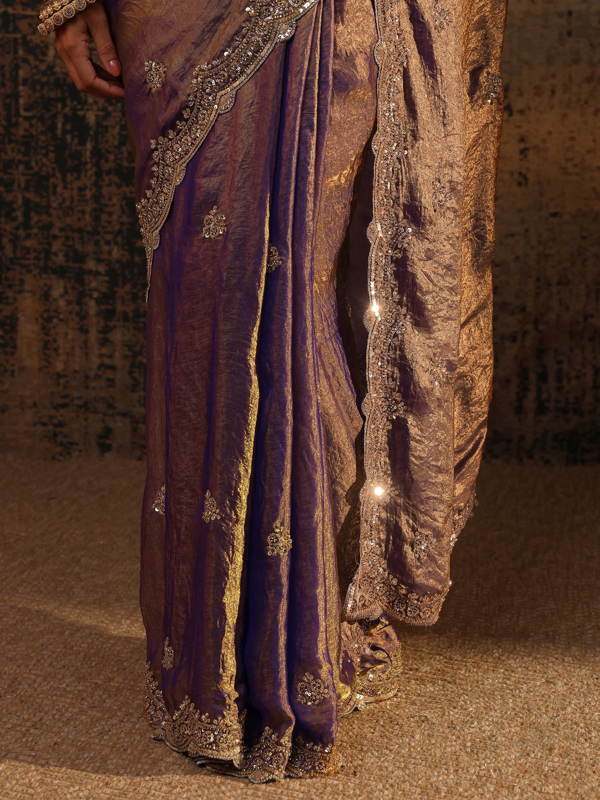 Anouk Lavender Embellished Tissue Saree With Unstitched Blouse Piece