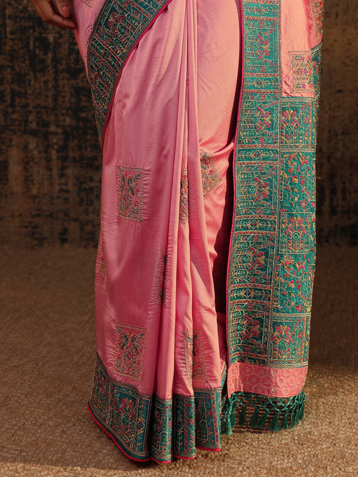 Anouk Pink Ethnic Motifs Embroidered Silk Blend Saree With Unstitched Blouse Piece