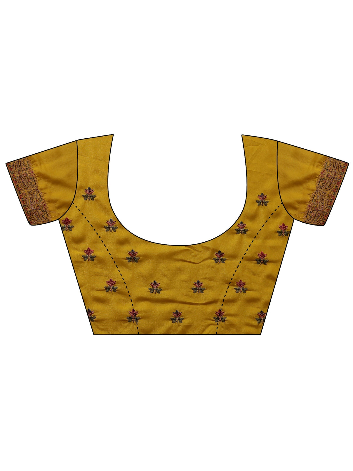 Anouk Mustard Floral Embroidered Satin Saree With Unstitched Blouse Piece