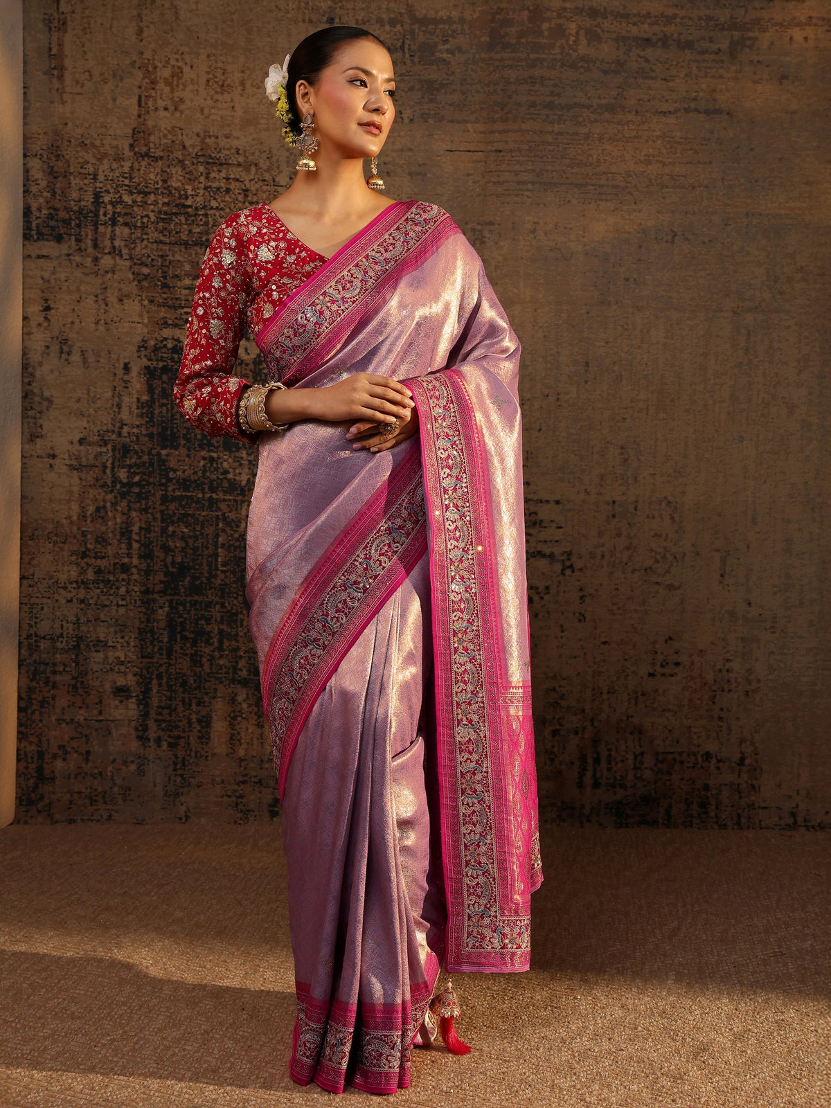Anouk Art Lavender Ethnic Motifs Woven Design Silk Blend Saree With Unstitched Blouse Piece