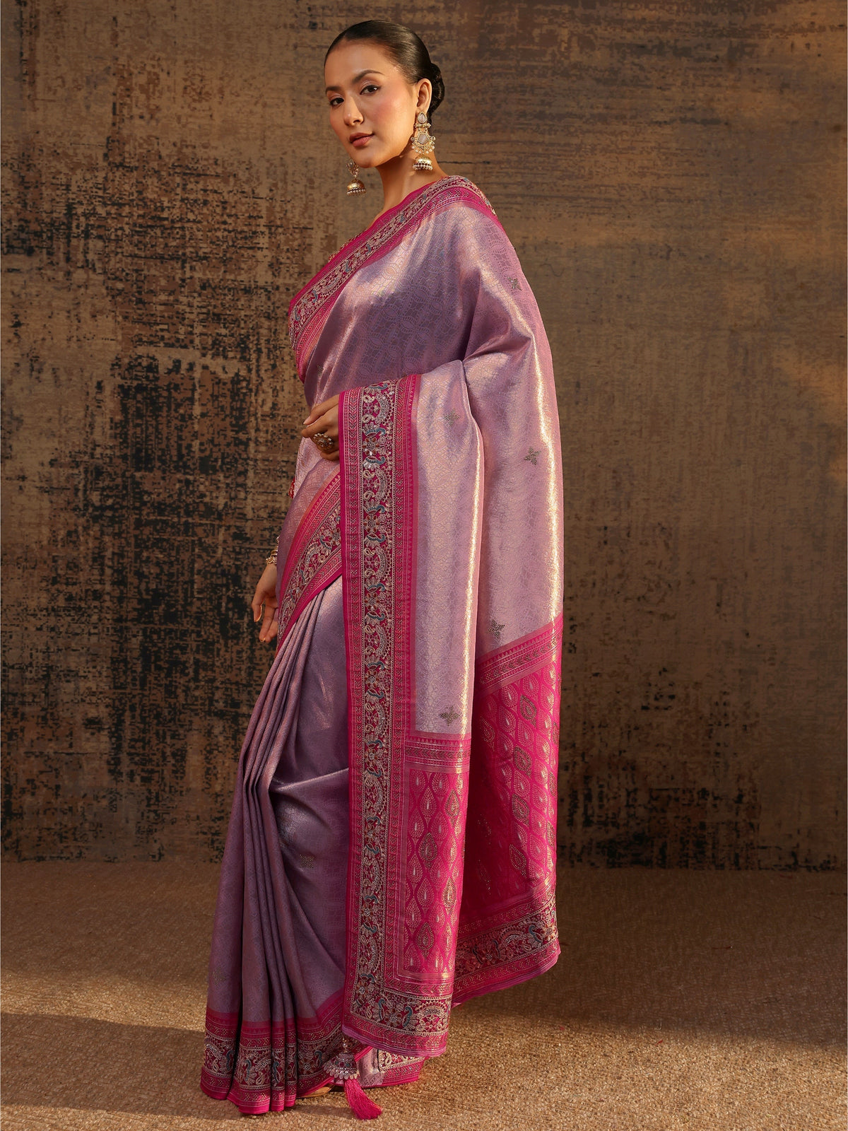 Anouk Art Lavender Ethnic Motifs Woven Design Silk Blend Saree With Unstitched Blouse Piece