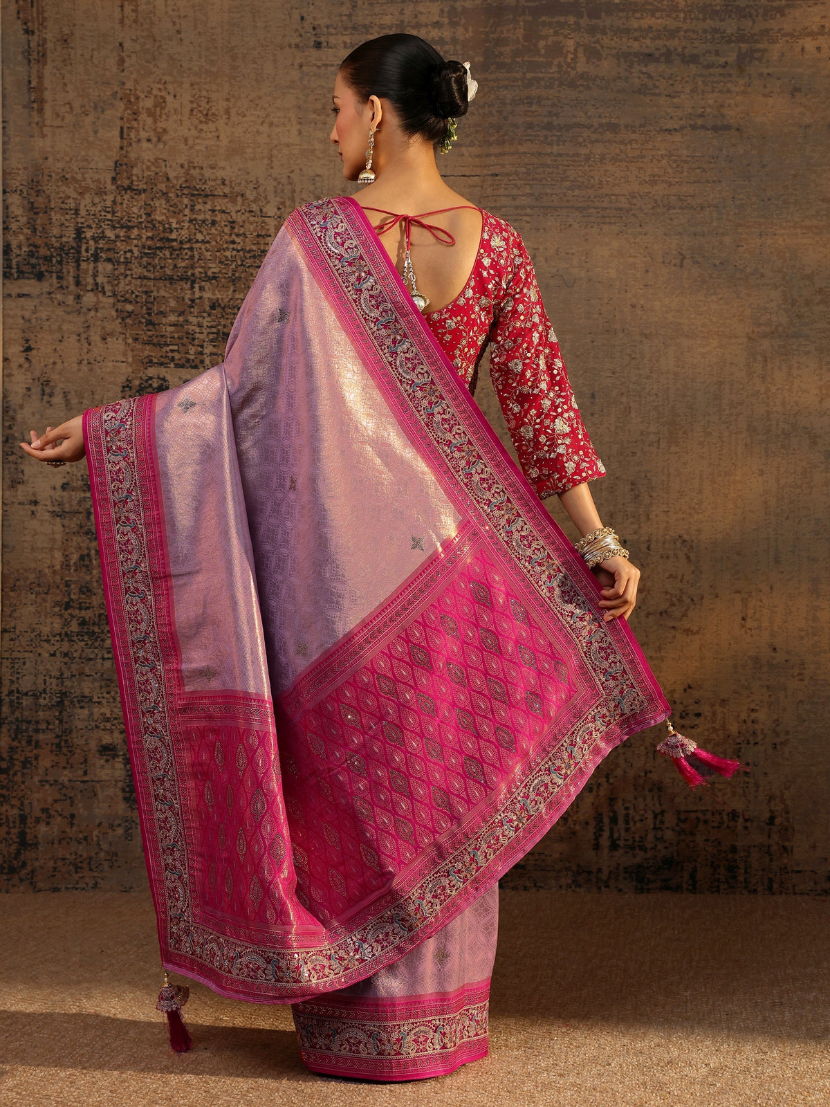 Anouk Art Lavender Ethnic Motifs Woven Design Silk Blend Saree With Unstitched Blouse Piece