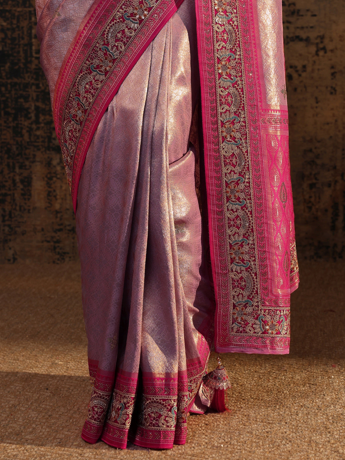Anouk Art Lavender Ethnic Motifs Woven Design Silk Blend Saree With Unstitched Blouse Piece
