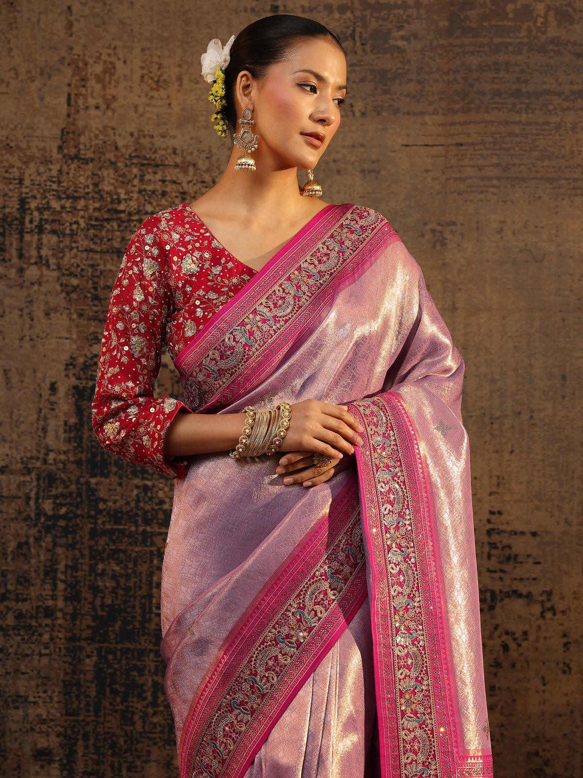 Anouk Art Lavender Ethnic Motifs Woven Design Silk Blend Saree With Unstitched Blouse Piece