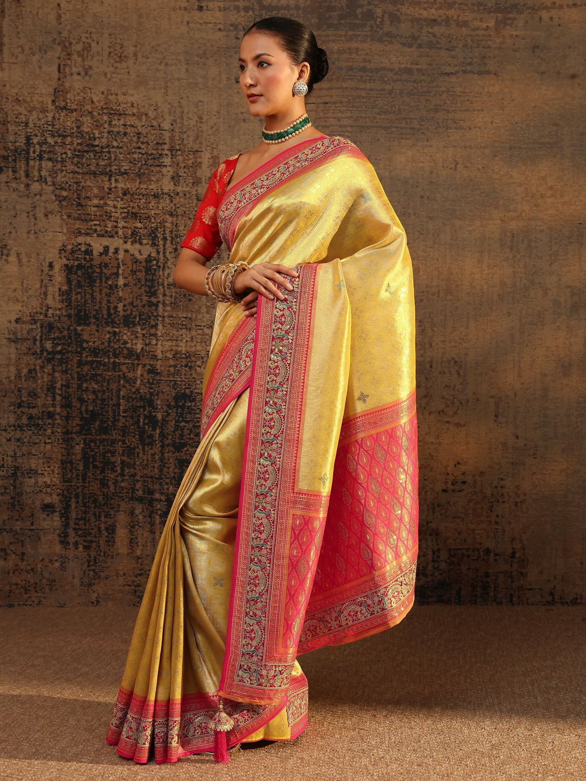 Anouk Art Mustard Ethnic Motifs Woven Design Silk Blend Saree With Unstitched Blouse Piece