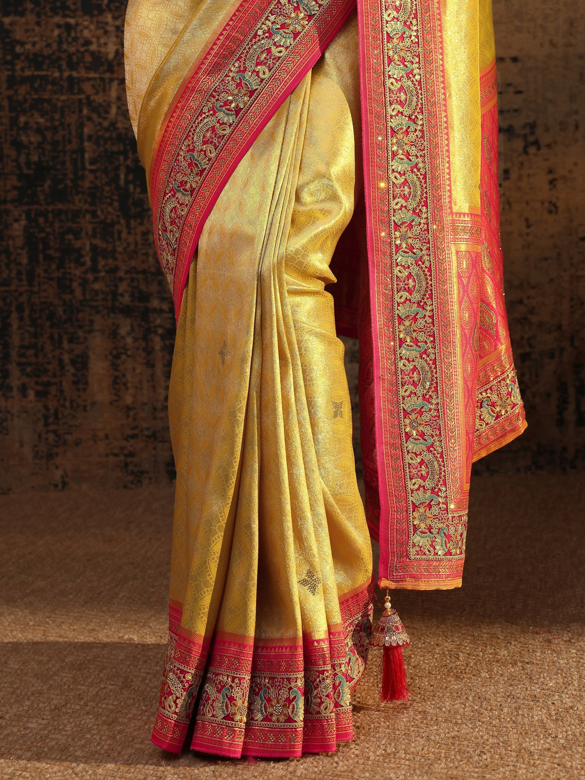 Anouk Art Mustard Ethnic Motifs Woven Design Silk Blend Saree With Unstitched Blouse Piece