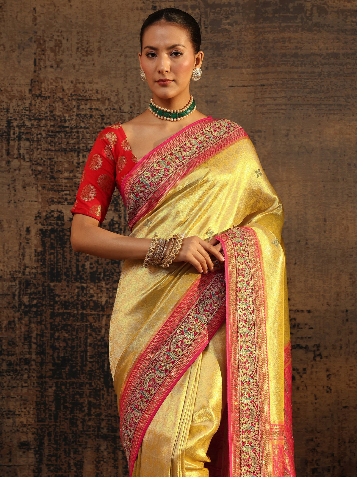 Anouk Art Mustard Ethnic Motifs Woven Design Silk Blend Saree With Unstitched Blouse Piece