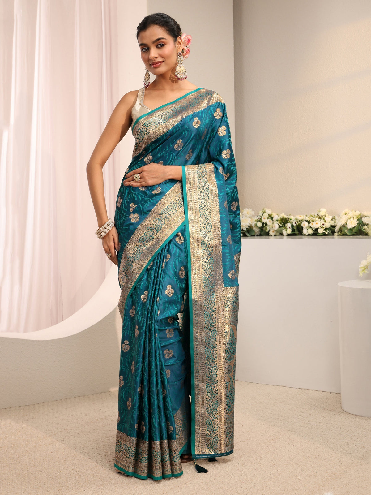 Anouk Blue Ethnic Woven Design Silk Blend Saree With Unstitched Blouse Piece