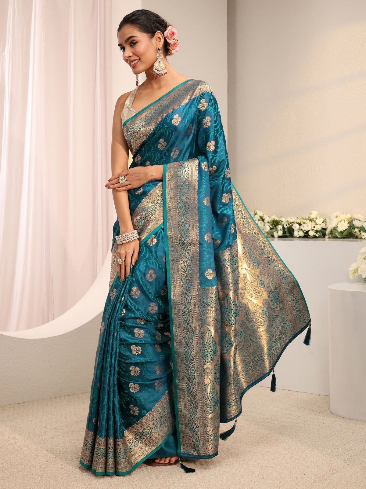 Anouk Blue Ethnic Woven Design Silk Blend Saree With Unstitched Blouse Piece