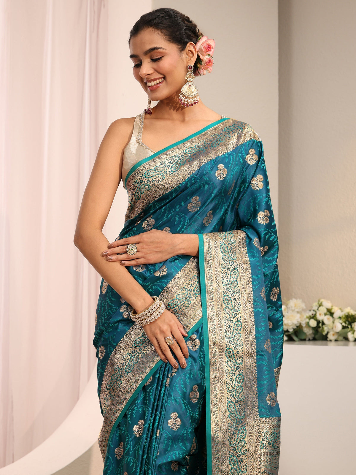 Anouk Blue Ethnic Woven Design Silk Blend Saree With Unstitched Blouse Piece