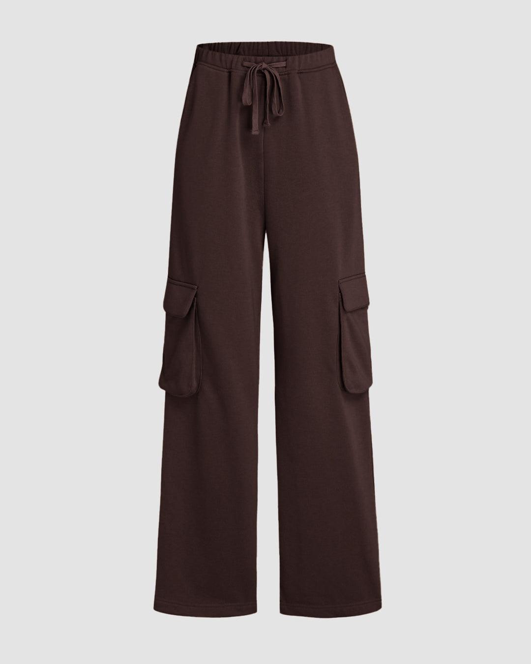 Cool Girl Aesthetics Double Pocket Trousers Chocolate Brown