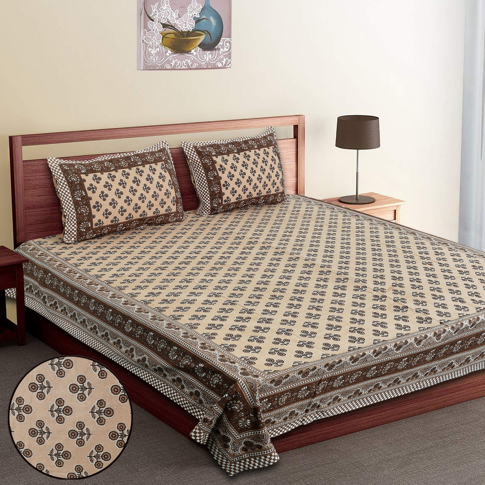 King-Size Cotton Bedsheet Set with Pillow Covers