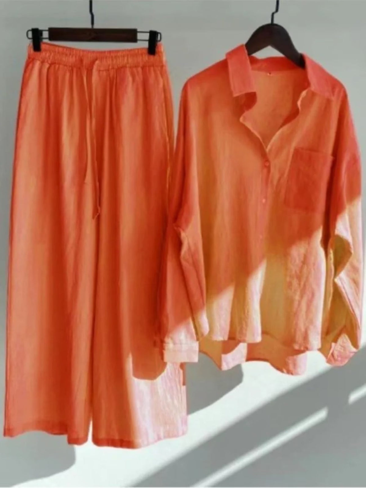Fashionable Women’s  Cotton Slacks & Shirt Suit Set