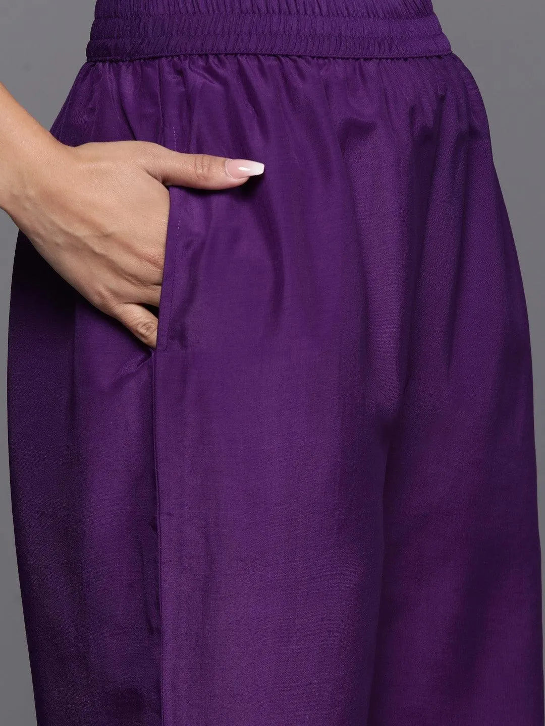Anouk Purple Woven Design Silk Blend Straight Suit With Dupatta