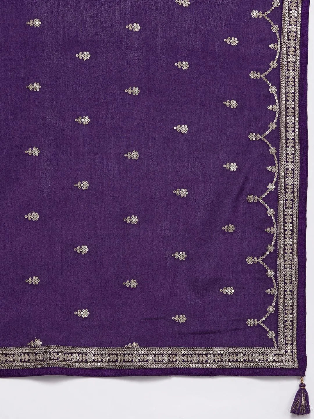 Anouk Purple Woven Design Silk Blend Straight Suit With Dupatta