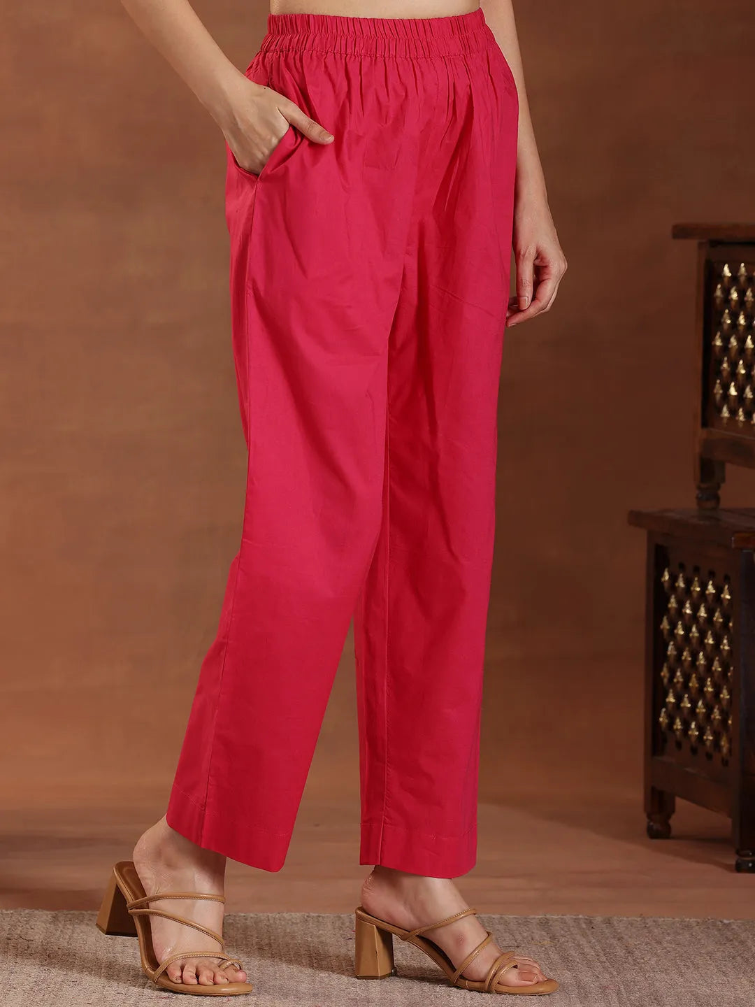 Anouk Pink Embroidered Cotton Straight Suit With Dupatta