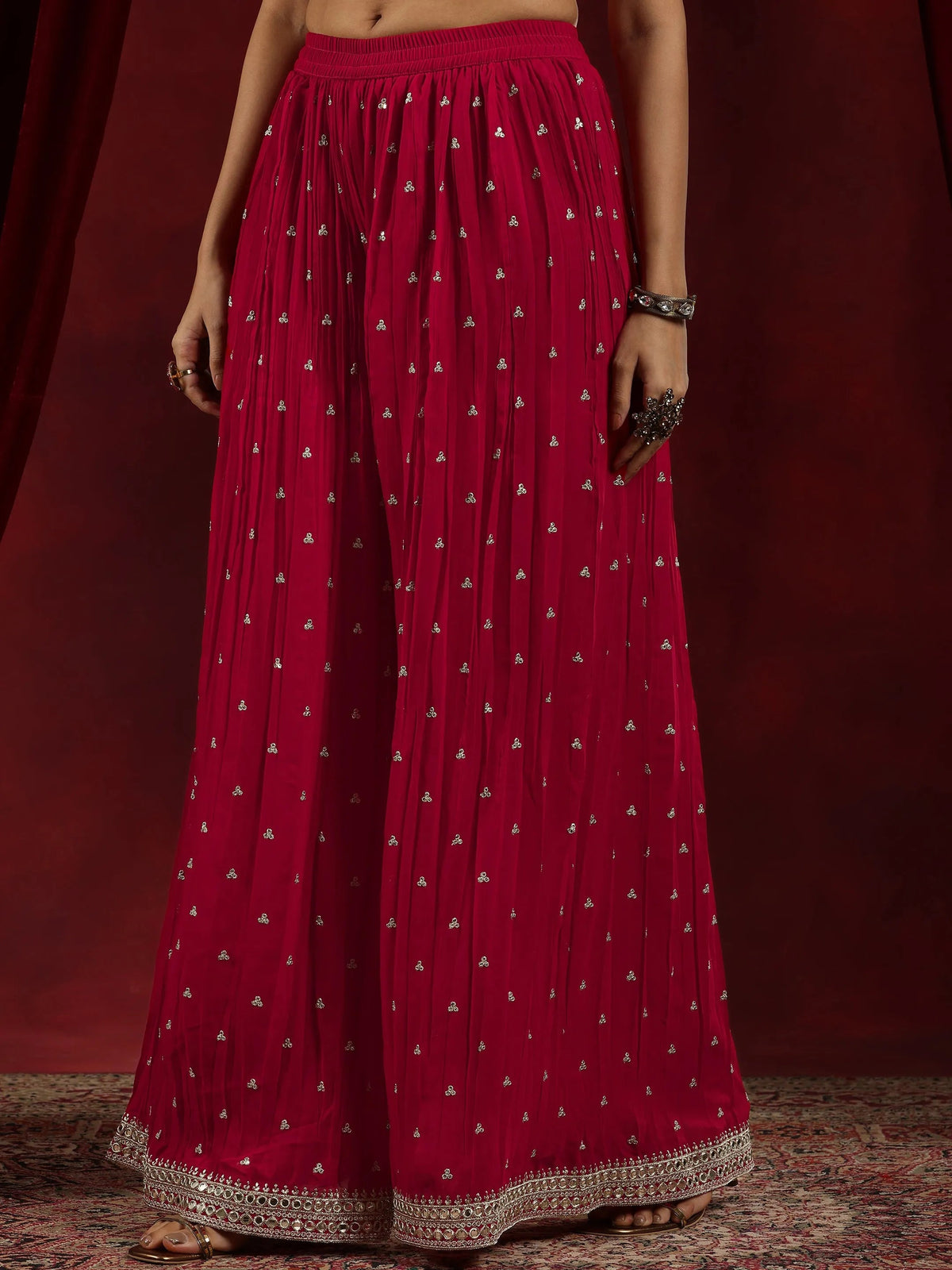 Anouk Surkh Red Embroidered Georgette Straight Suit With Dupatta