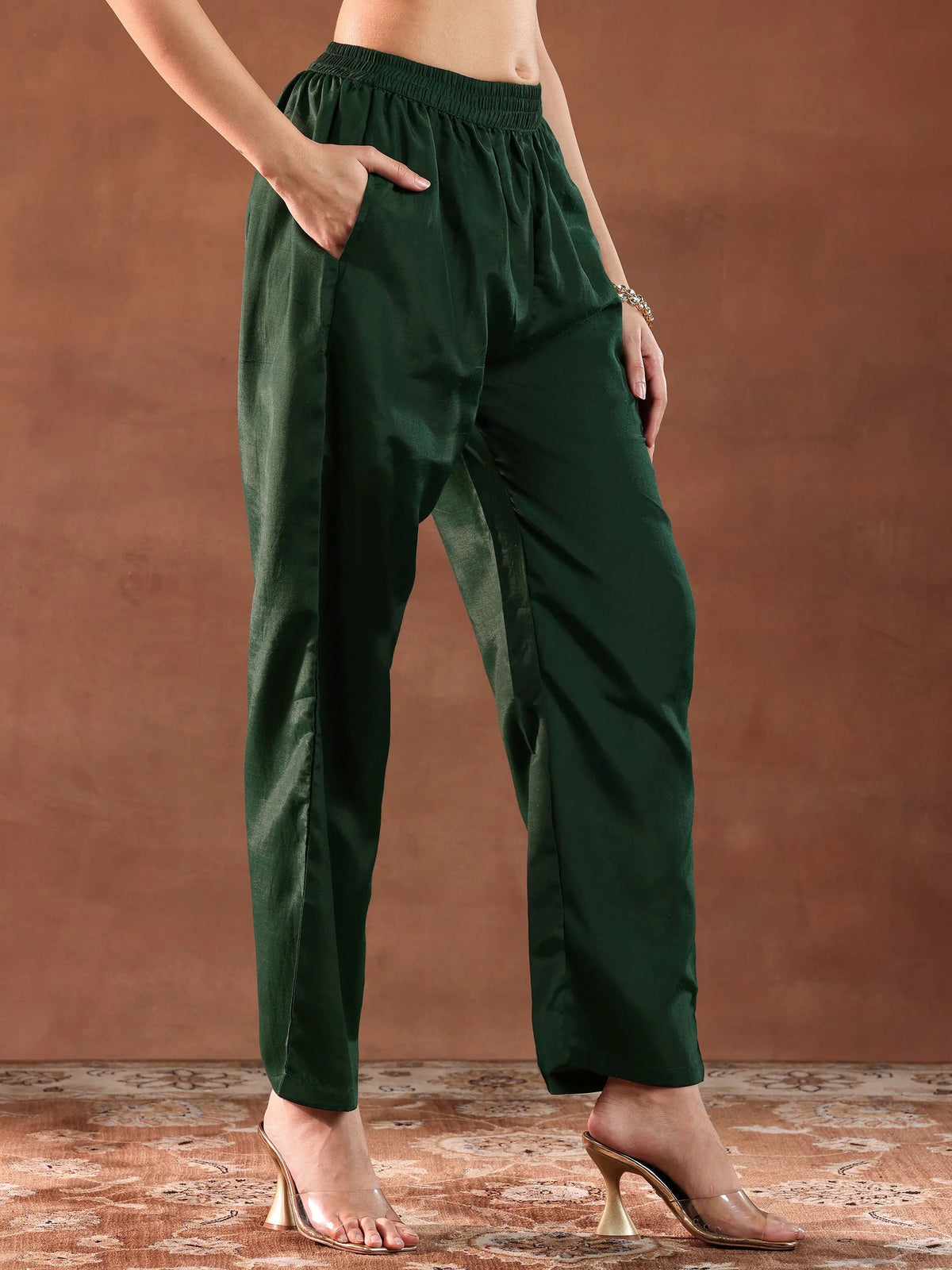 Anouk Green Embroidered Silk Blend Straight Suit With Dupatta
