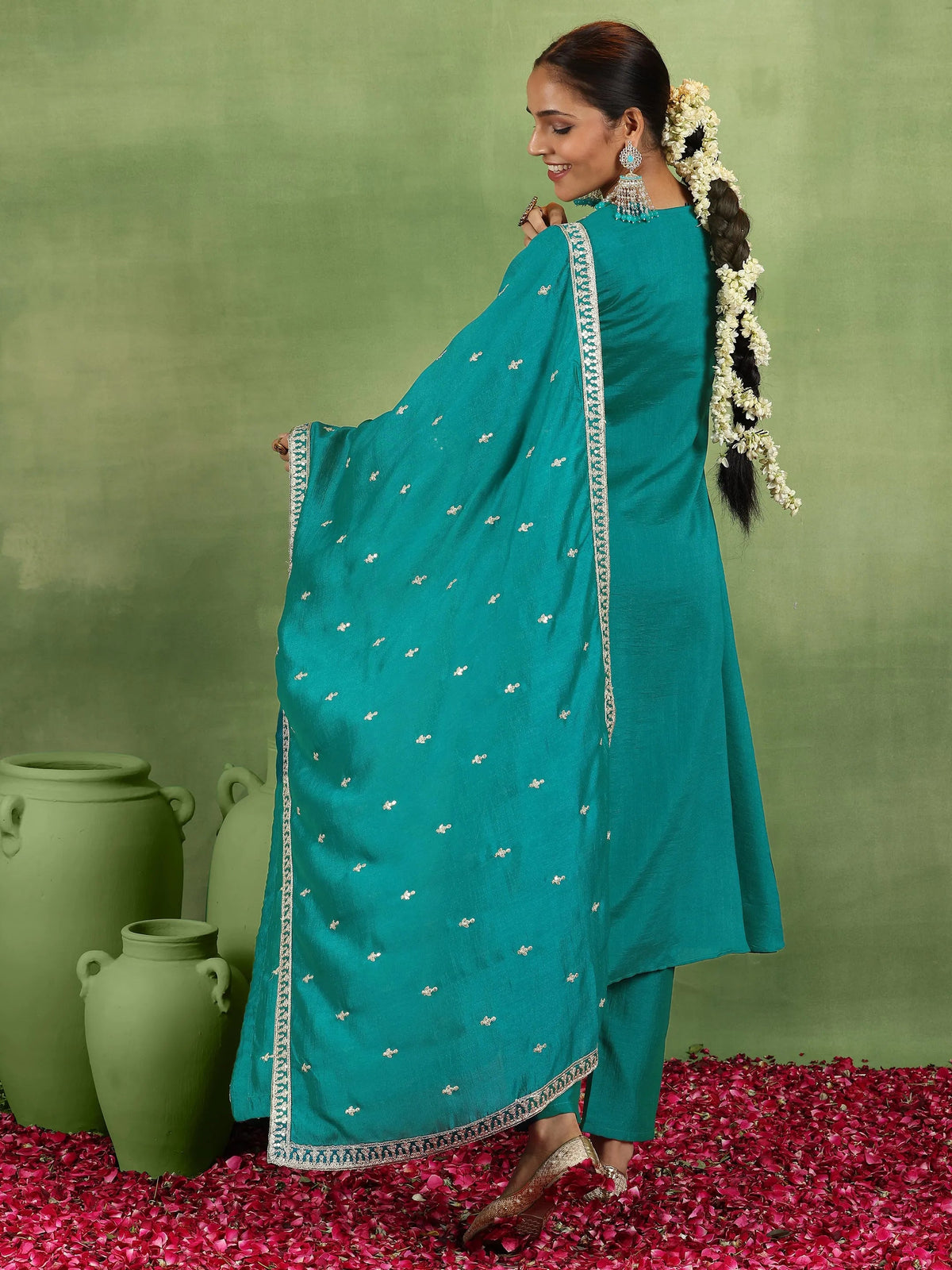 Anouk Green Yoke Design Silk Blend Anarkali Suit With Dupatta