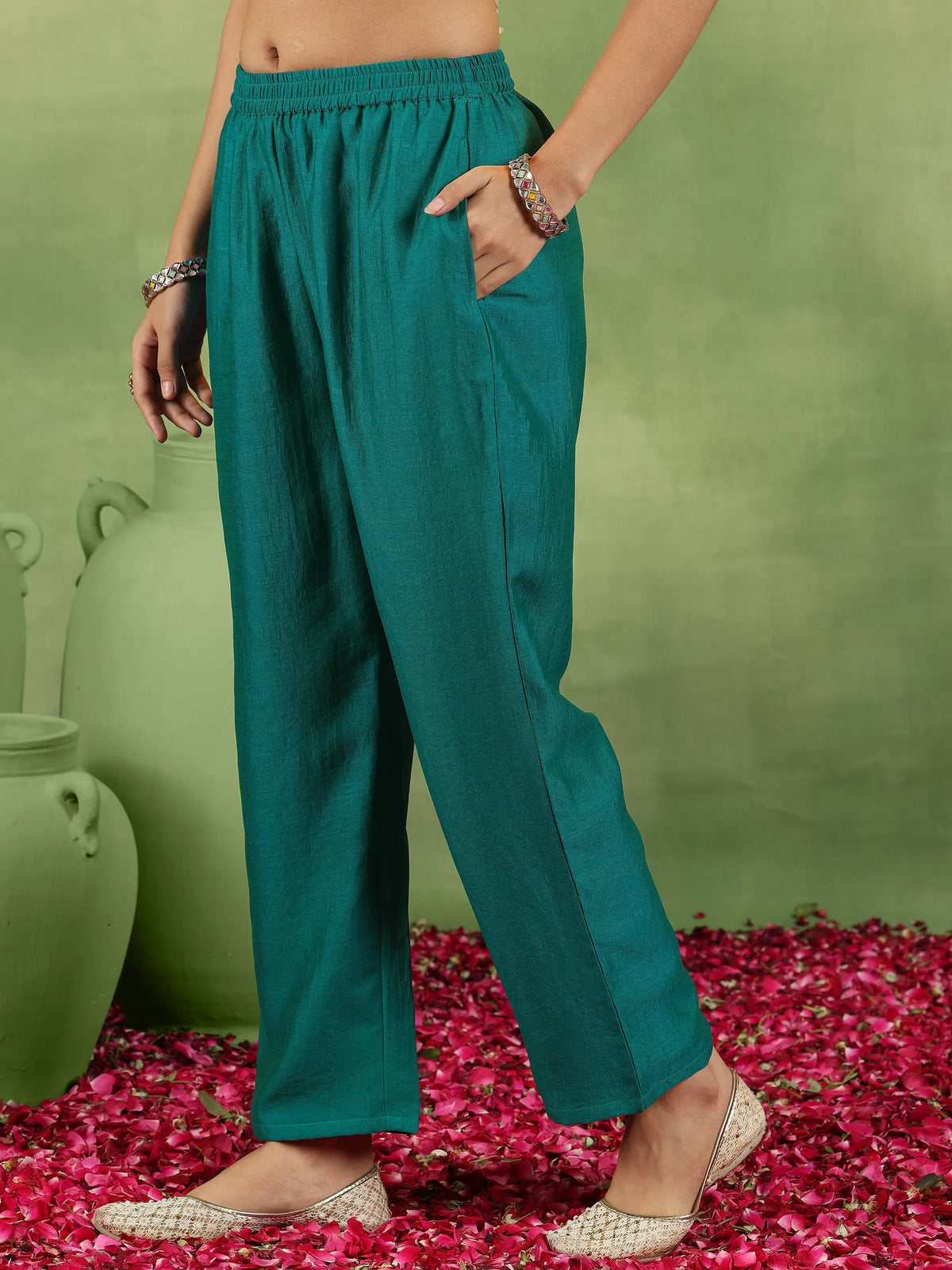 Anouk Green Yoke Design Silk Blend Anarkali Suit With Dupatta