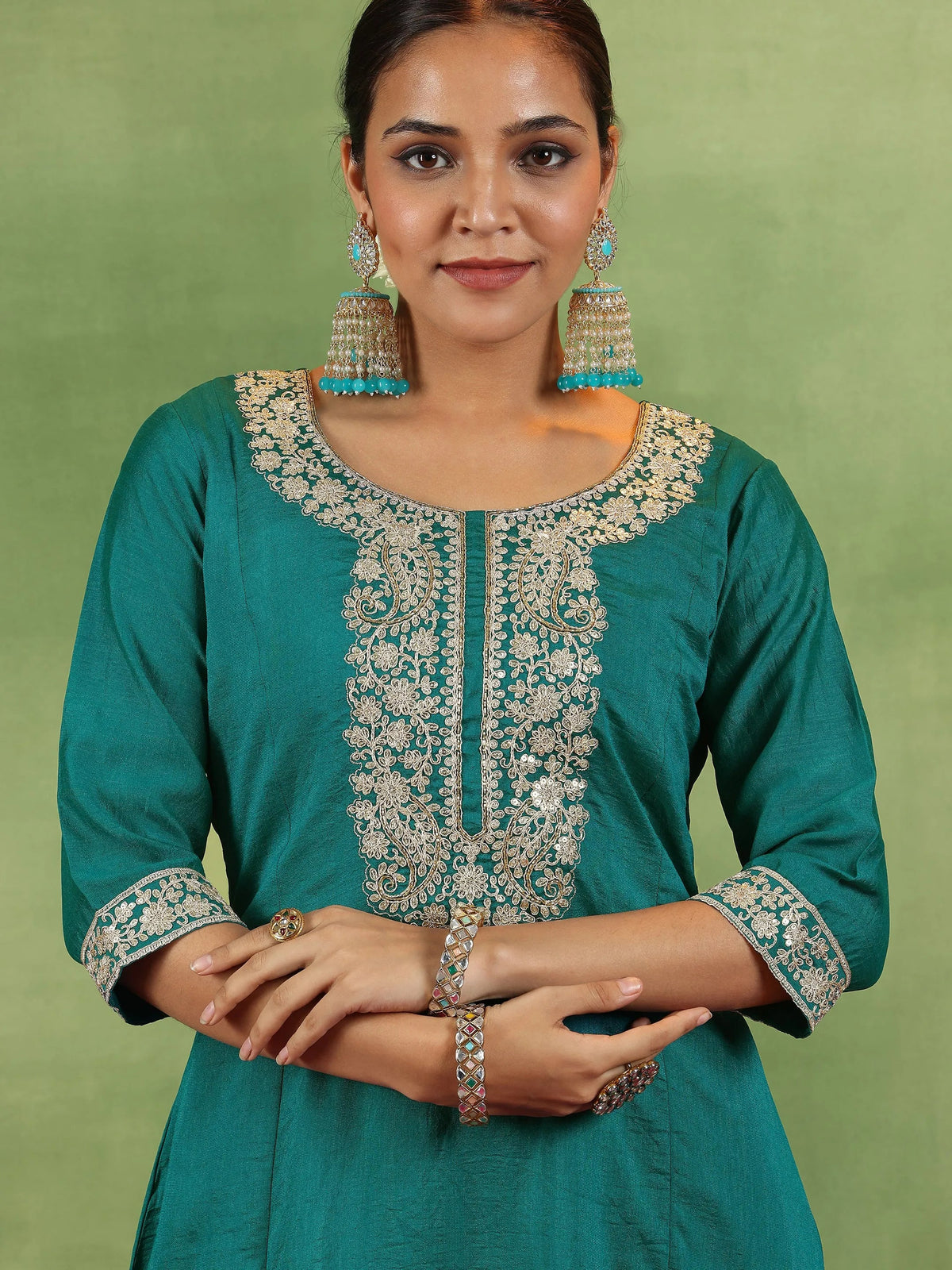 Anouk Green Yoke Design Silk Blend Anarkali Suit With Dupatta