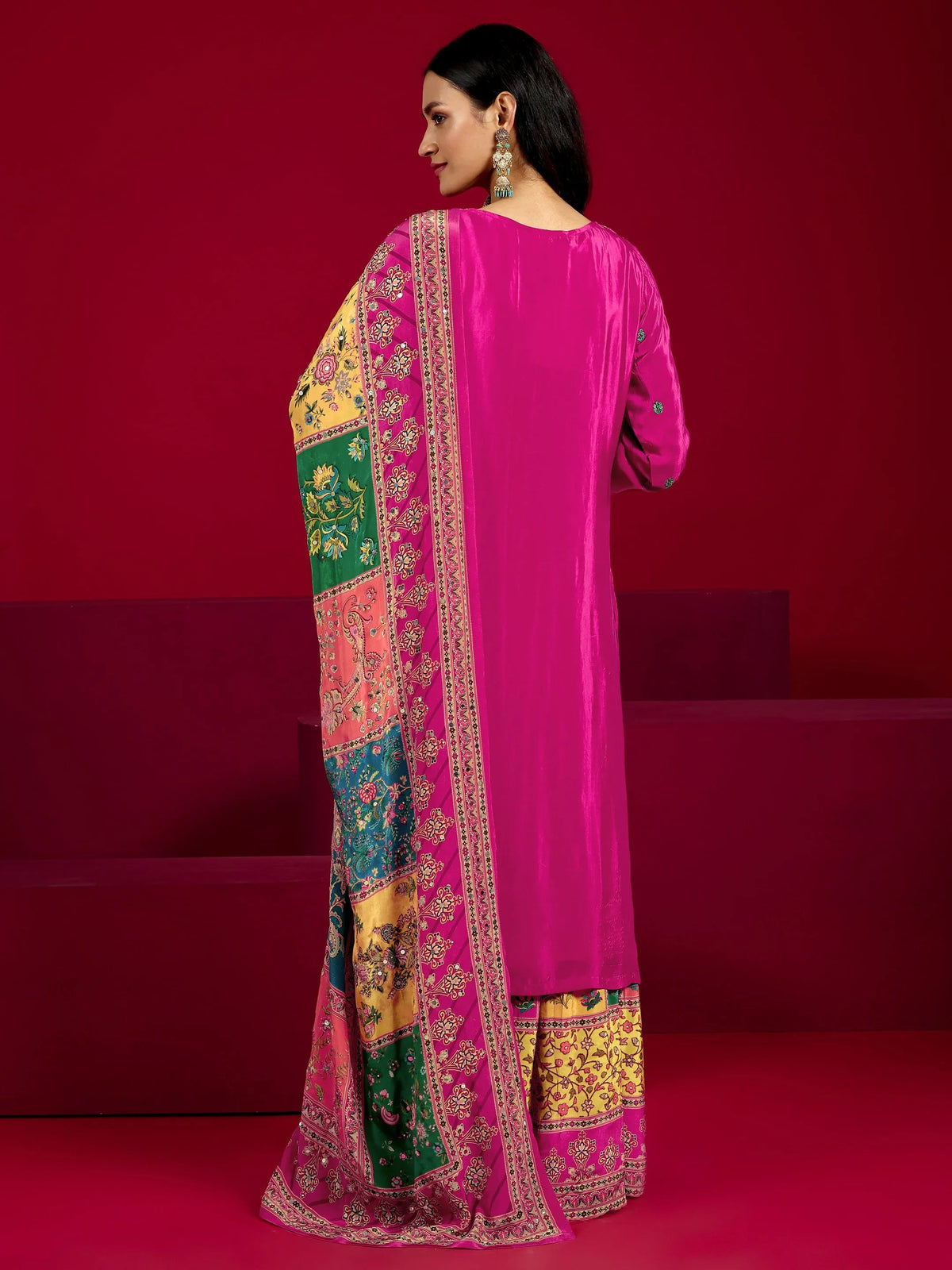 Anouk Art Pink Embroidered Silk Blend Straight Suit With Dupatta