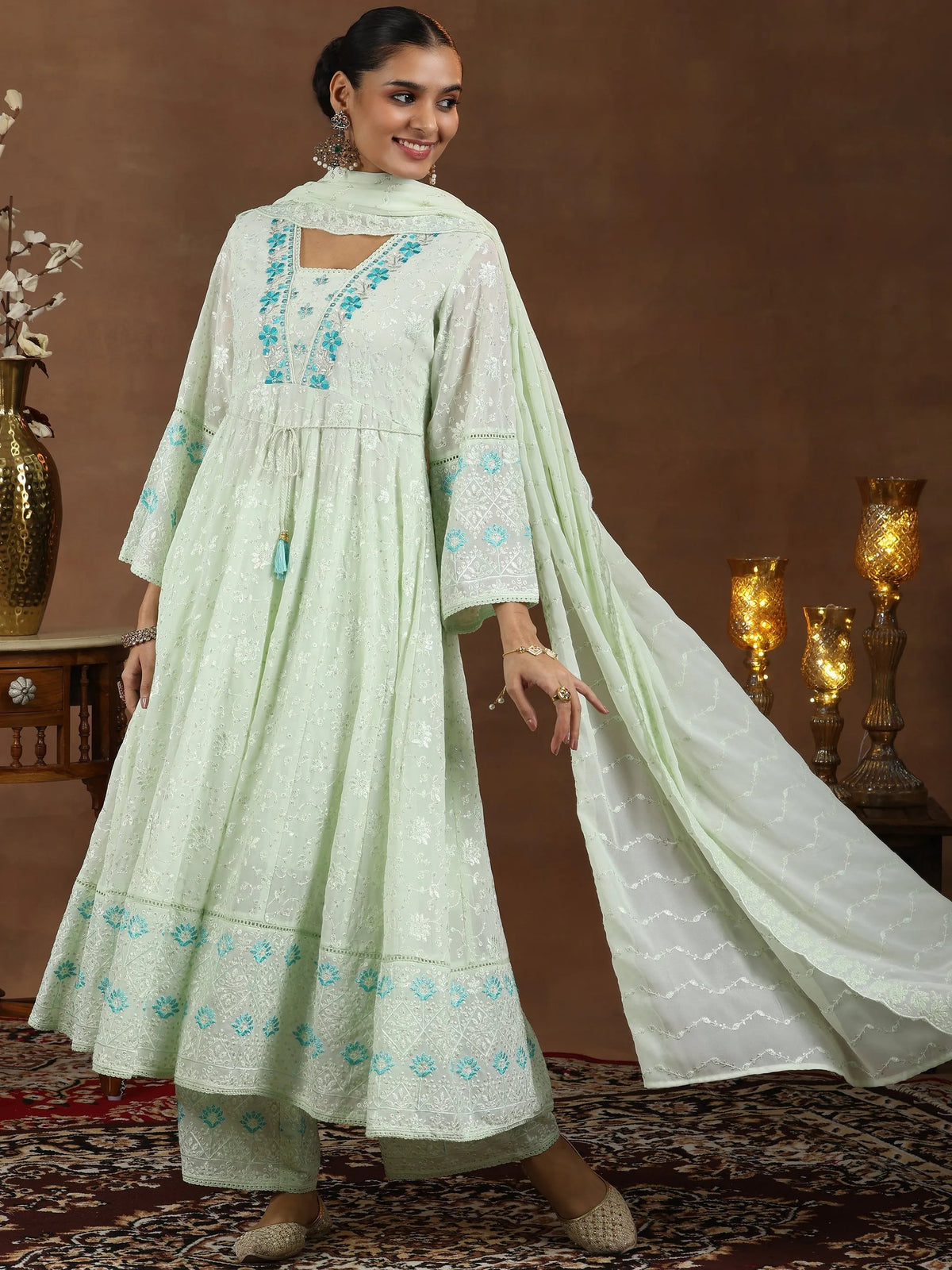 Anouk Green Embroidered Georgette Anarkali Suit With Dupatta