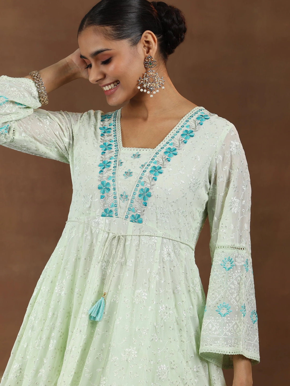 Anouk Green Embroidered Georgette Anarkali Suit With Dupatta