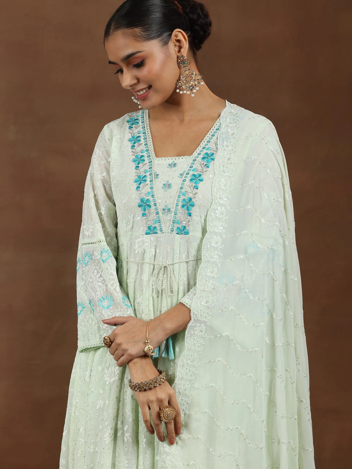 Anouk Green Embroidered Georgette Anarkali Suit With Dupatta