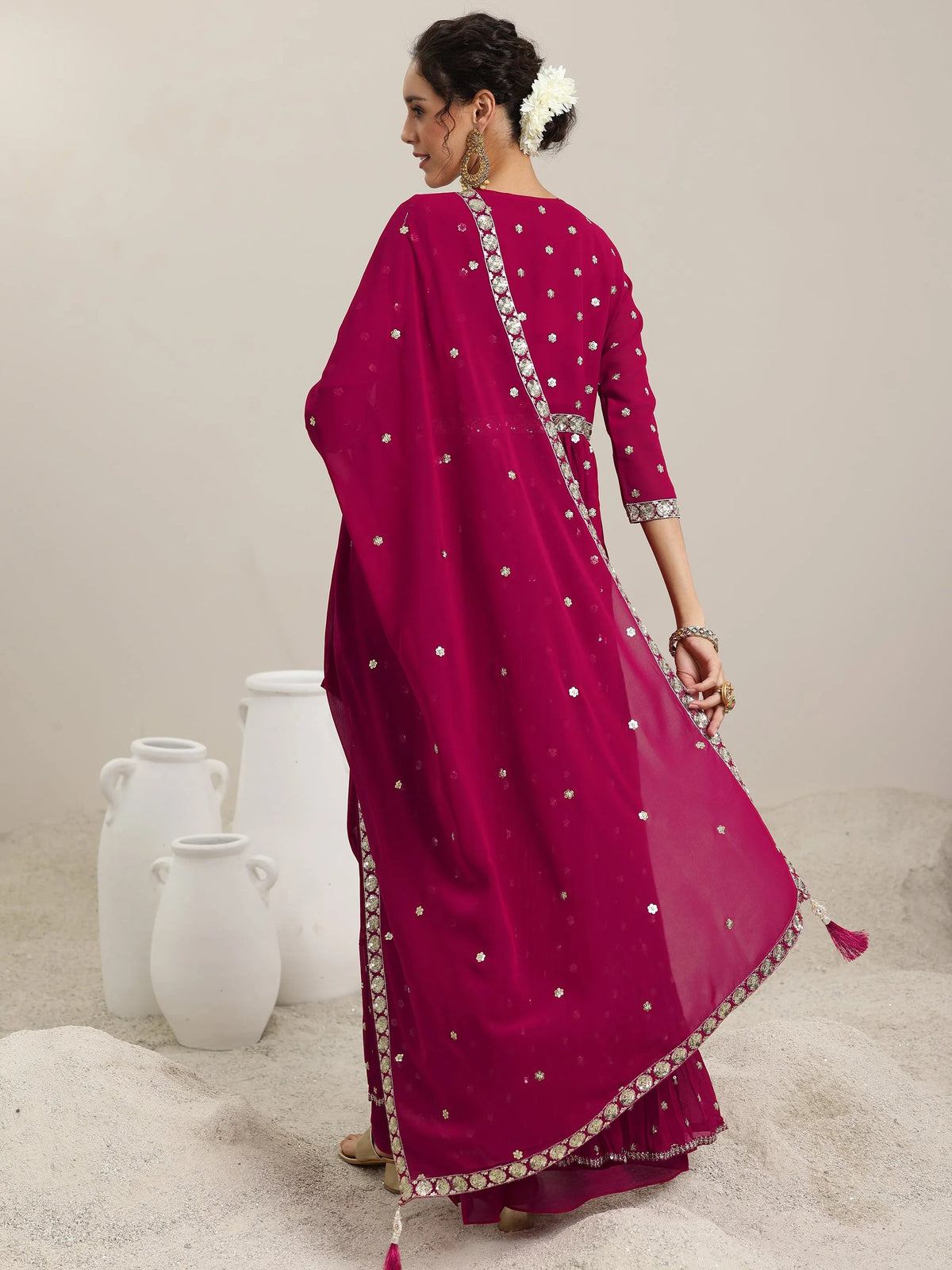 Anouk Pink Embellished Georgette Co-Ords With Shrug