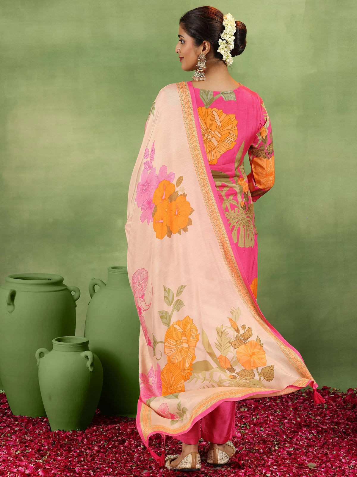 Anouk Pink Printed Muslin Straight Suit With Dupatta