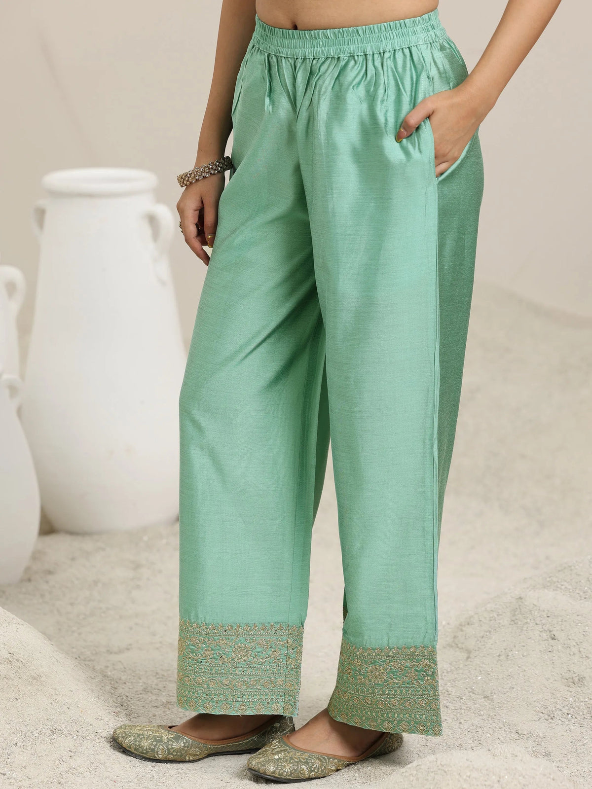 Anouk Sea Green Embroidered Chanderi Silk Anarkali Suit With Dupatta