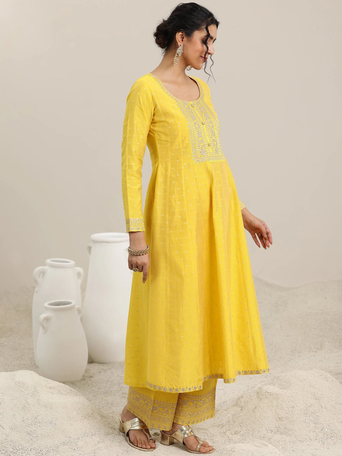 Anouk Yellow Embroidered Chanderi Silk Anarkali Suit With Dupatta