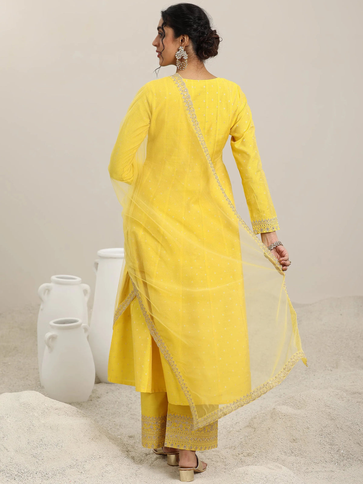 Anouk Yellow Embroidered Chanderi Silk Anarkali Suit With Dupatta